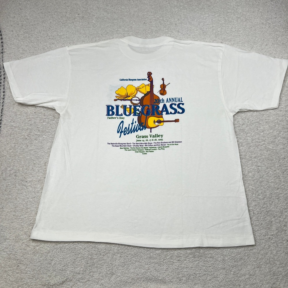 Vintage California Bluegrass Association T Shirt XXL White Single Stitch 90s USA